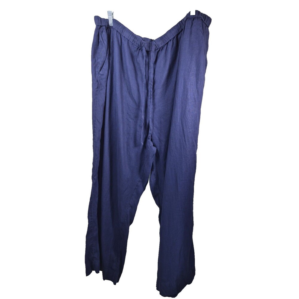 Vineyard Vines Womens 3X Navy Blue 100% Linen Drawstring Pants Wide Leg Linen